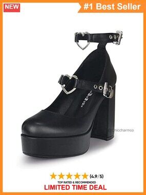 Women's Sexy Platform High Heels Heart Buckle Strap Mary Janes Goth